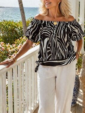 Dressbarn Zebra Print Off Shoulder Blouse – Size XL | Coastal Chic Statement Top